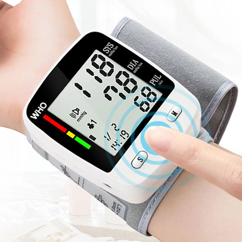 Digital Blood Pressure Monitor Wrist Tensiometer Electronic Sphygmomanometer Tonometer with LCD Display and 90 Memory Rechargeable Battery