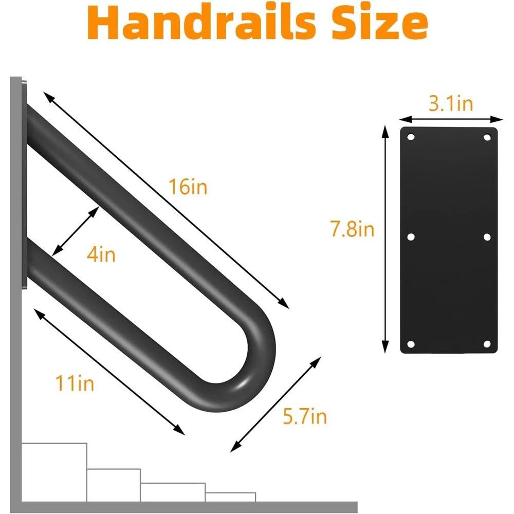 Heavy Duty Wall Mounted Handrails Outdoor Indoor Steps Stair Railing U-Shape Non-Slip Grab Bars Support Elderly Disabled Safety