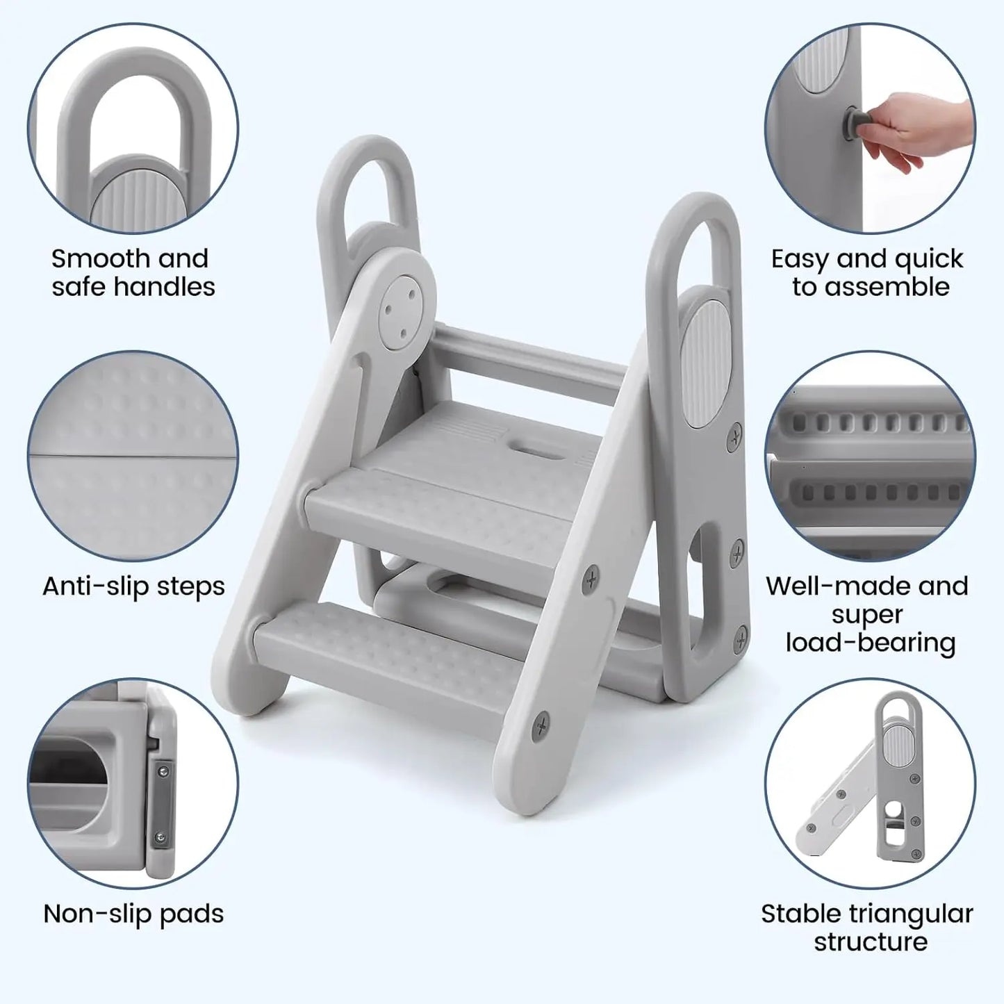 Foldable Toddler Step Stool for Bathroom Sink Adjustable 3 Steps Ladder for Toddlers with Handles Compact Nursery Step Stool