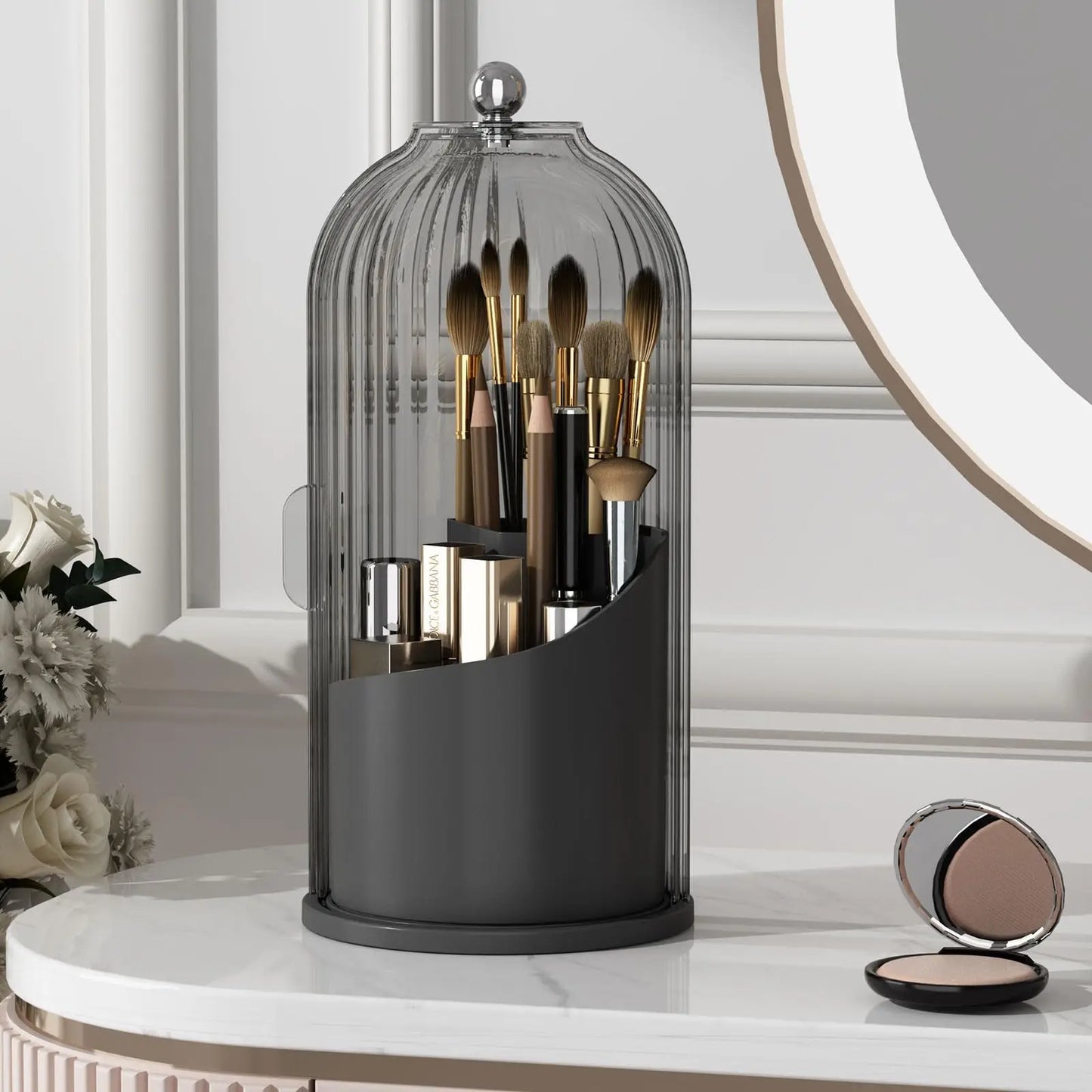 Yoolens Makeup Brush Holder With Lid Rotating Dustproof Organizer