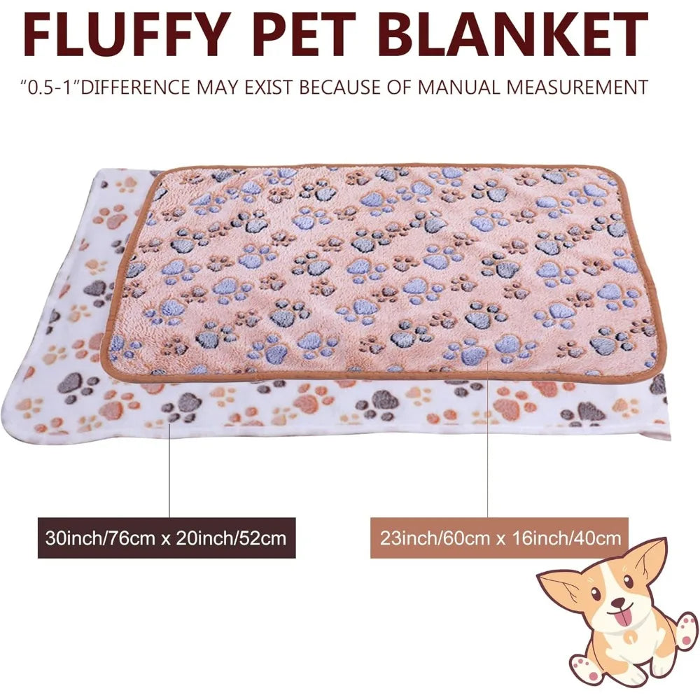 Grey Paw Print Fleece Flannel Pet Blanket For Cats And Dogs