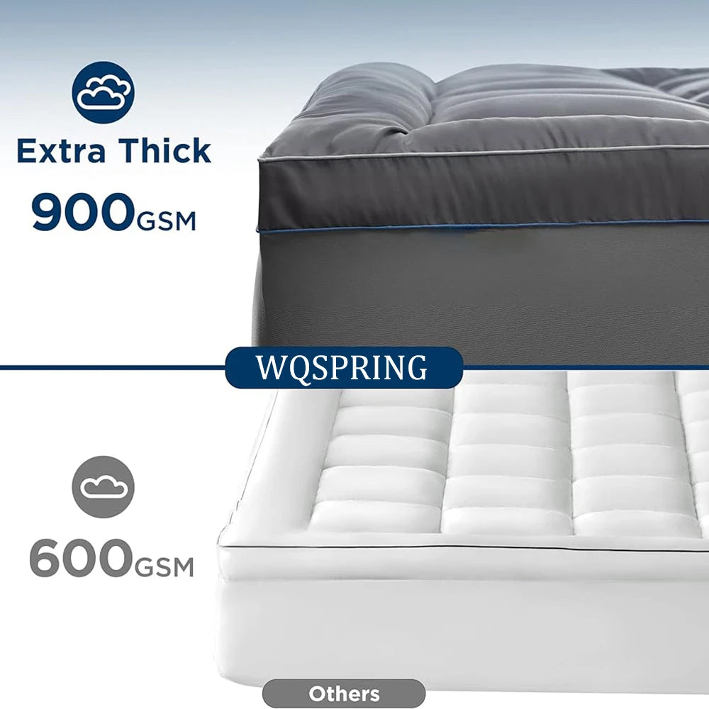 WQSPRINGCN Extra Thick Mattress Topper Pad For Back Pain Relief Cooling Mattress Protector Down Alternative Filling