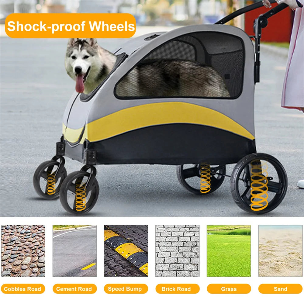 Premium 4 Wheel Foldable Dog Stroller Pram For All Sizes
