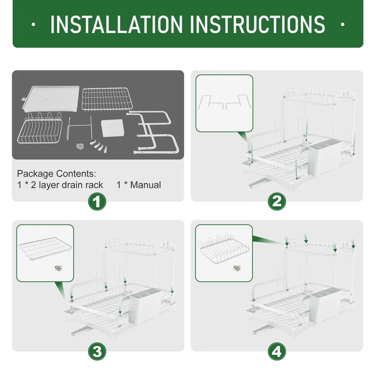 Two Tier Dish Drying Rack H Shaped Rustproof Kitchen Drainage