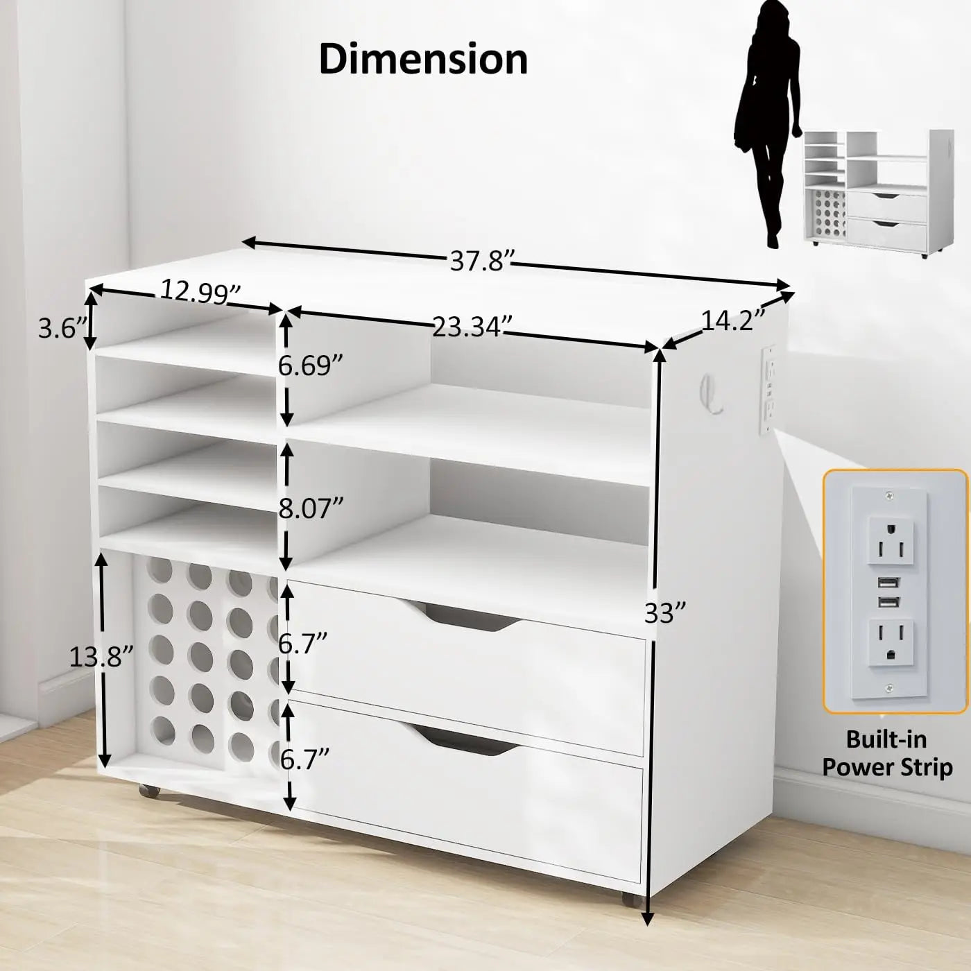 Cricut Compatible Rolling Craft Cart With Charge Station