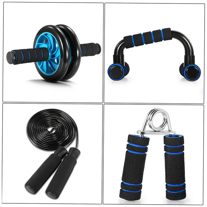 5 In 1 Ab Wheel Roller Kit with Push Up Bar Jump Rope Hand Gripper and Knee Pad Home Fitness Workout