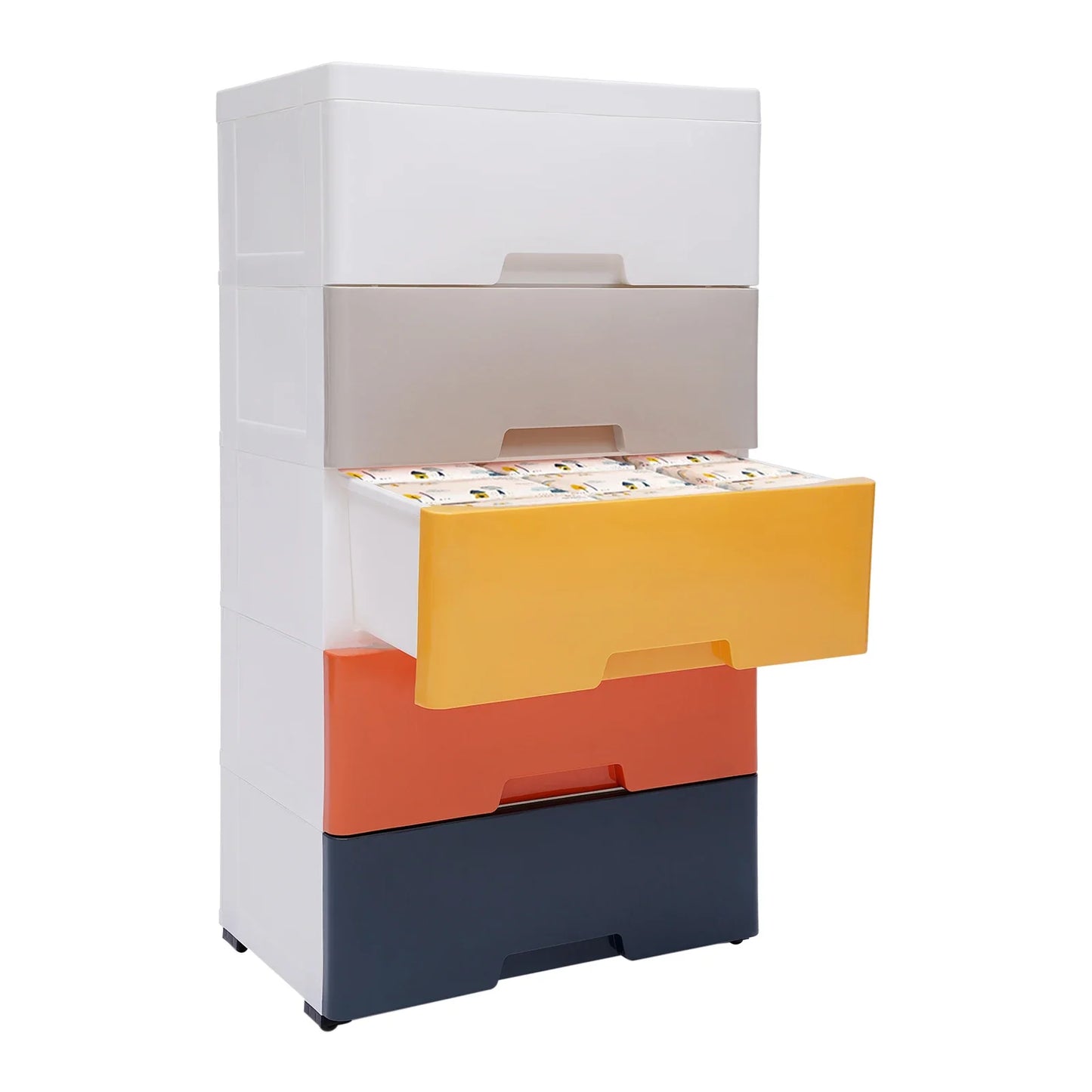 5 Drawer Plastic Dresser With Wheels For Space Saving