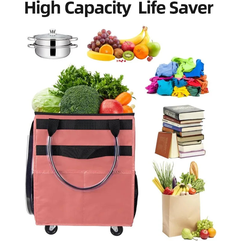 Aplus Reusable Grocery On Wheels Tote With 8 Pockets