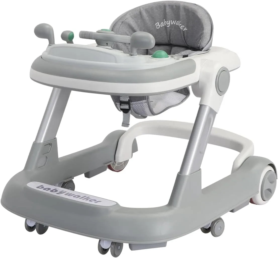 2 in 1 Baby Walker Toddler Push Walker with Removable Feeding Tray and Music Tray Foldable Design