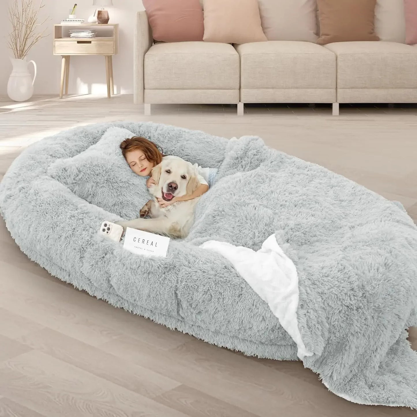 Human Dog Bed 71 Inch x 45 Inch x 12 Inch Size Washable Giant People Dog Bed 10 CM Thick Memory Foam Large Oversize Dog Bed with Plump Pillow