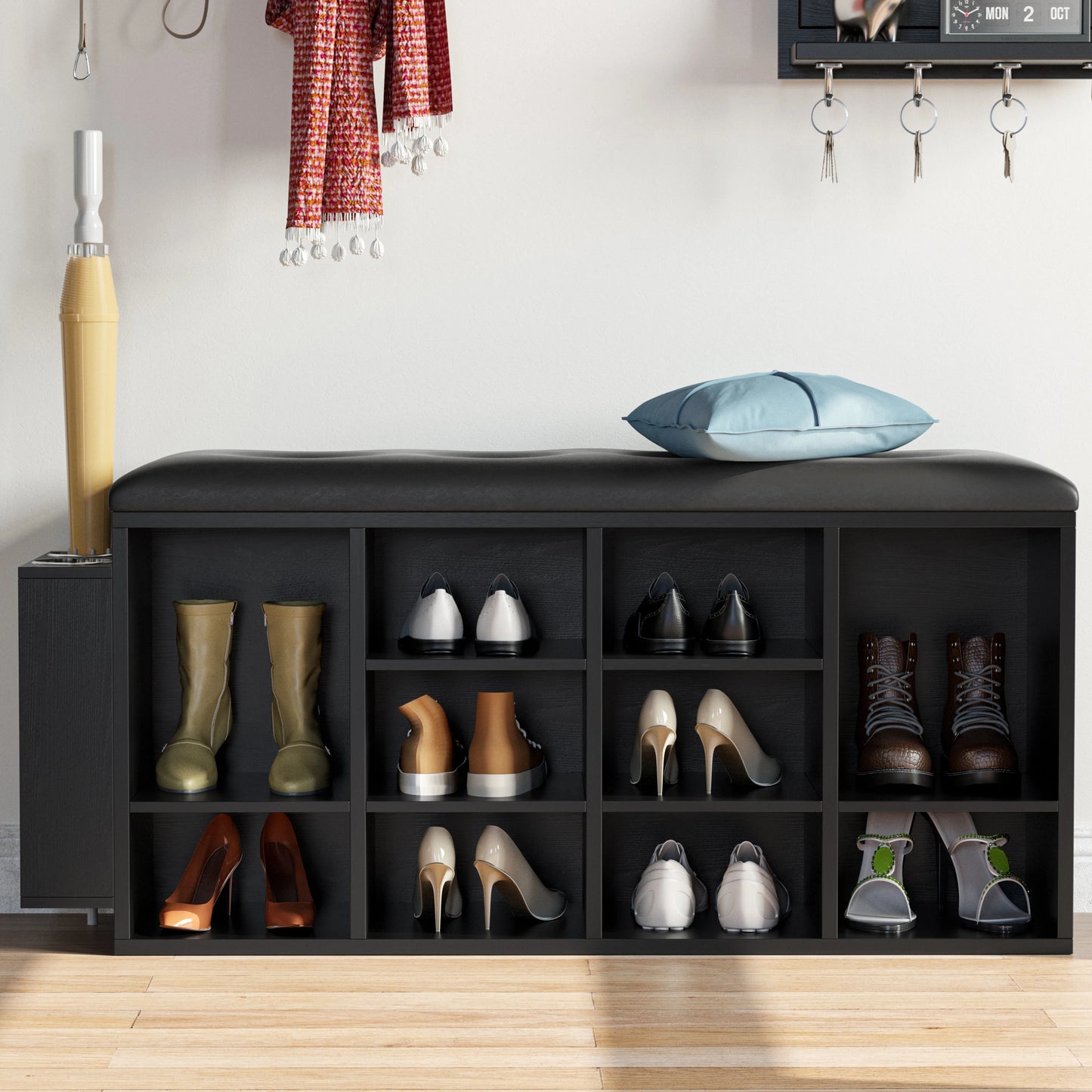 Ironck 10 Cubby Shoe Bench With PU Leather Storage Entryway
