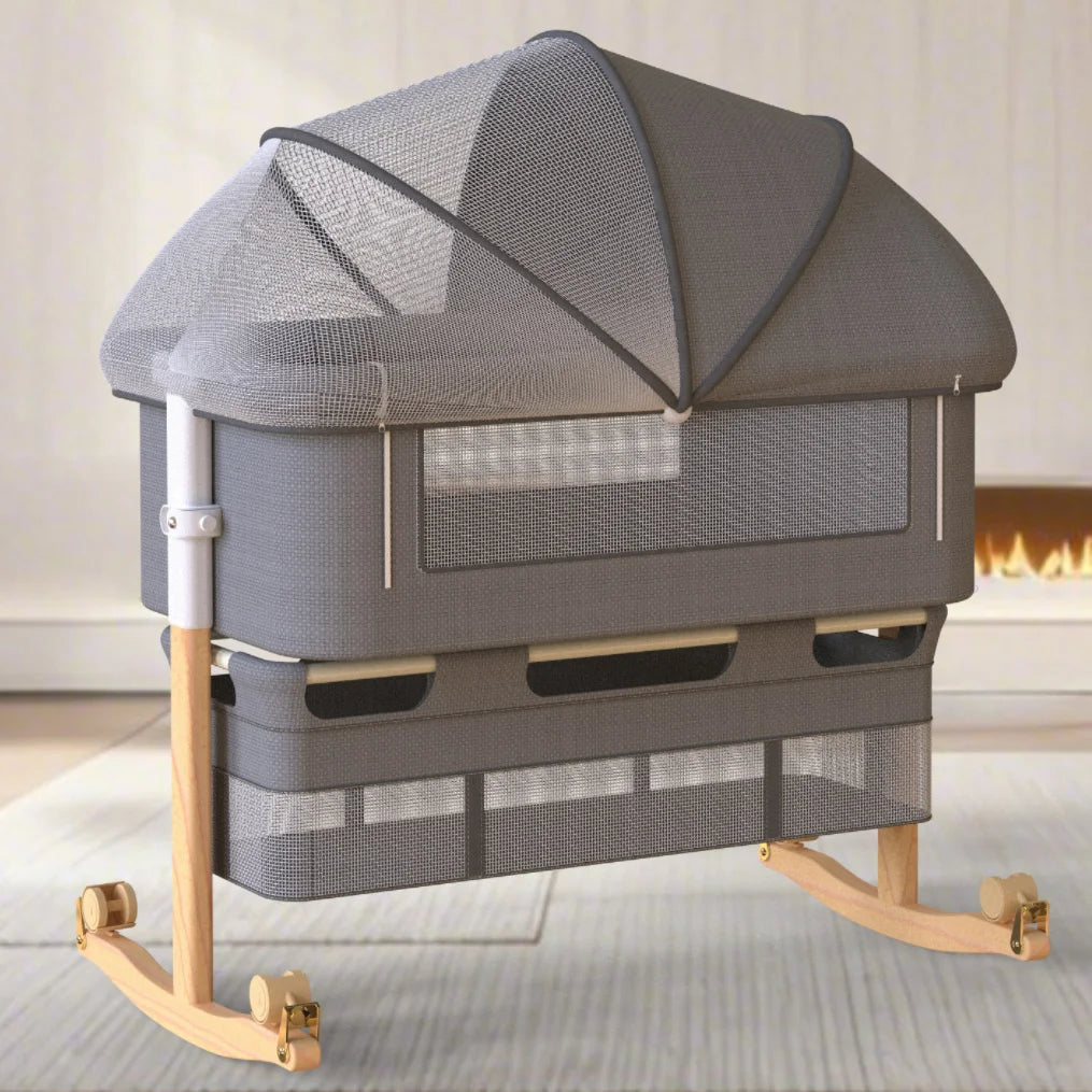 Portable Nursery Crib with Mosquito Net and Storage Bag