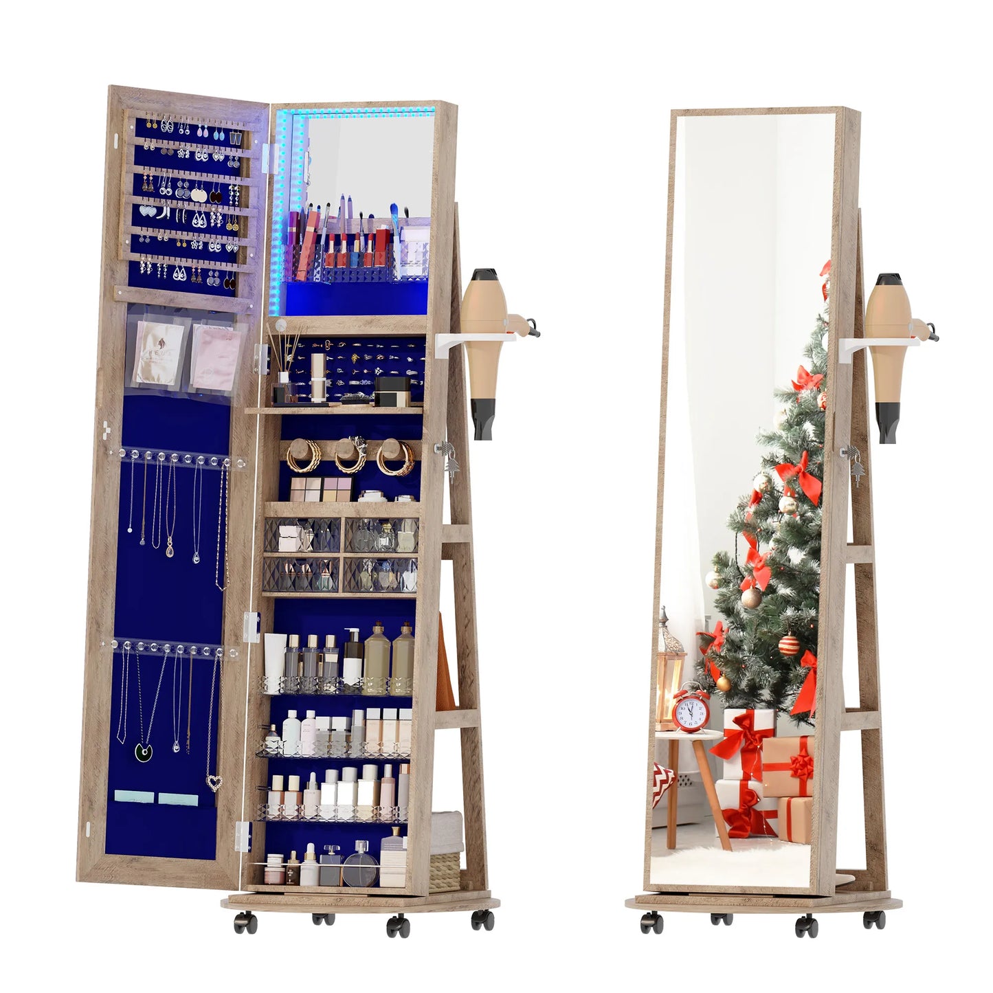 Full Length Mirror With 360 Rotating Jewelry Armoire