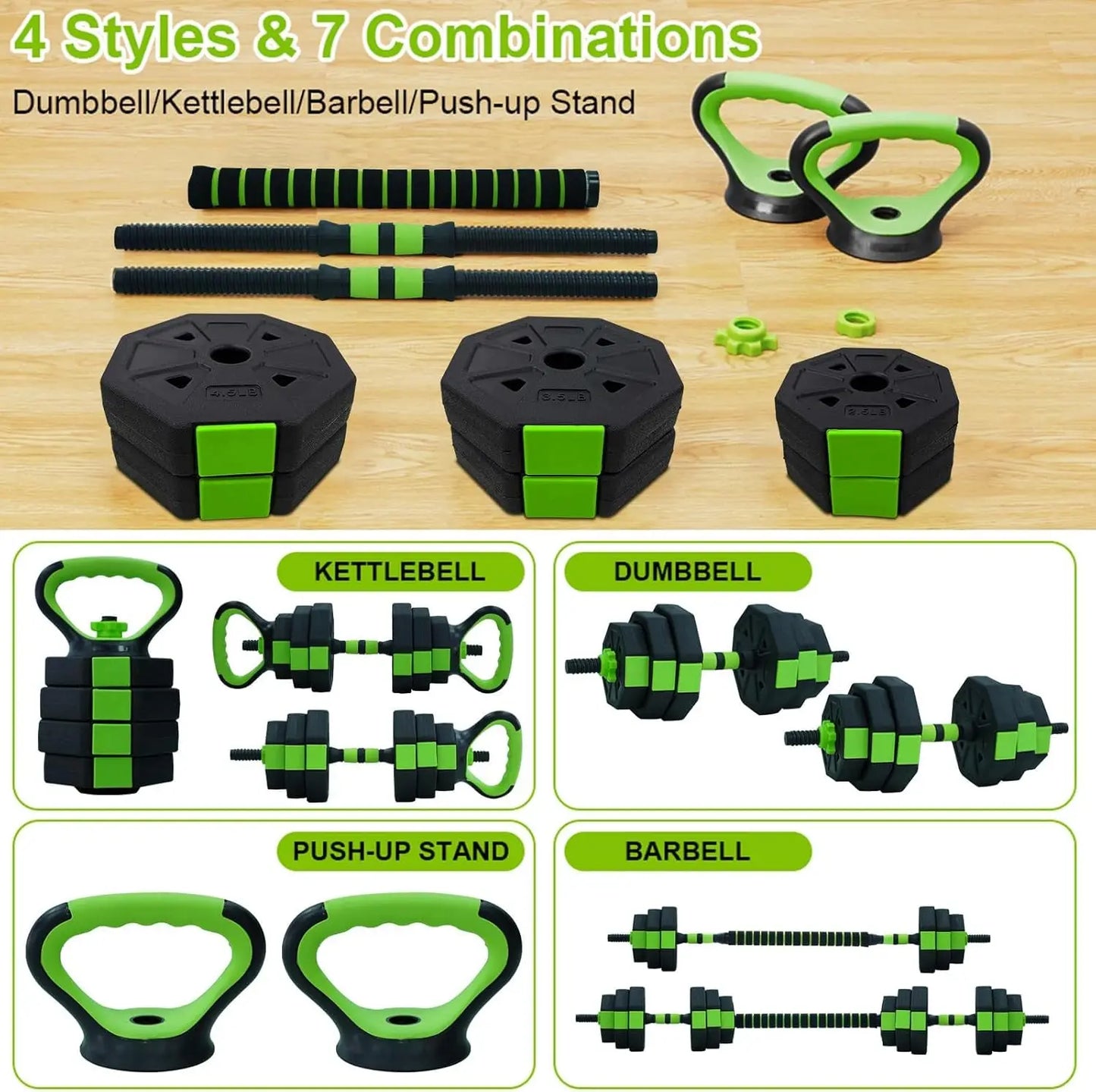 66lbs 88lbs Weight 4 in 1 Adjustable Kettlebell Set Dumbbell Set for Gym Home Use