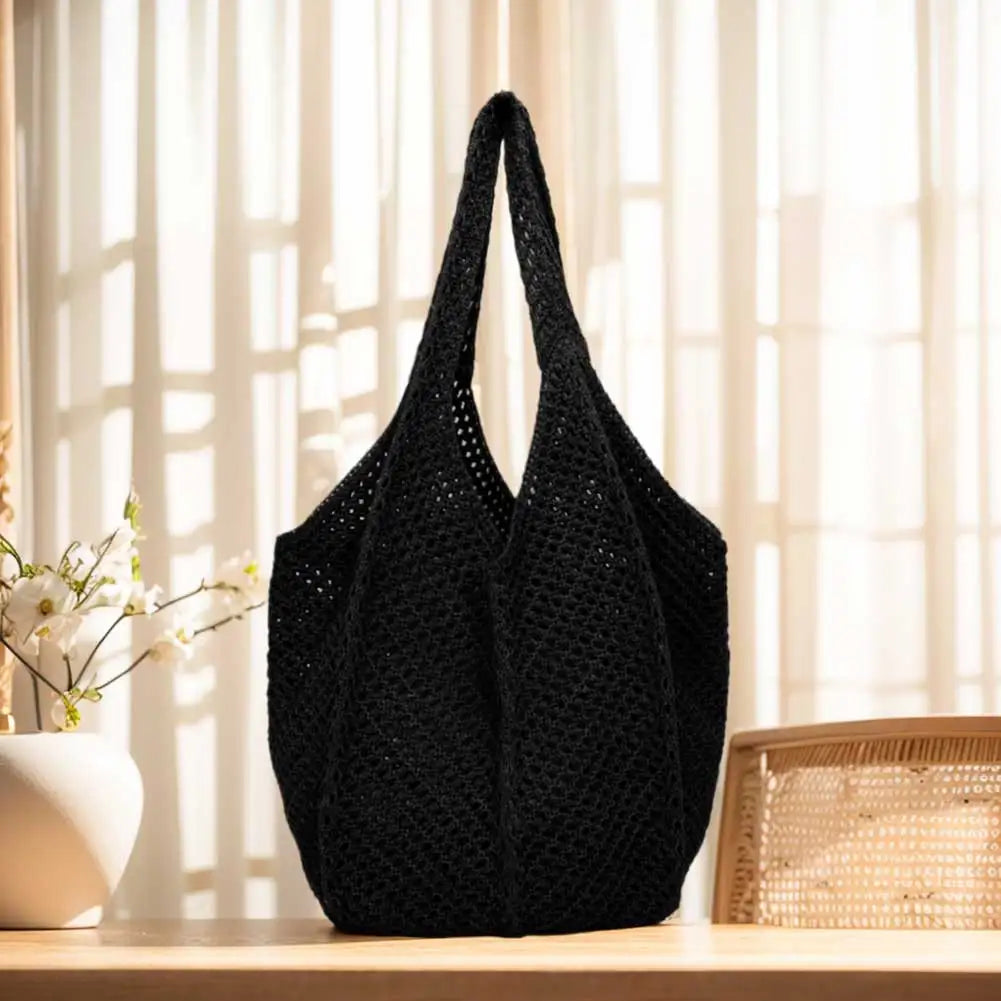 Women Crochet Tote Bag Fashion Knitted Large Capacity Hollow Bag