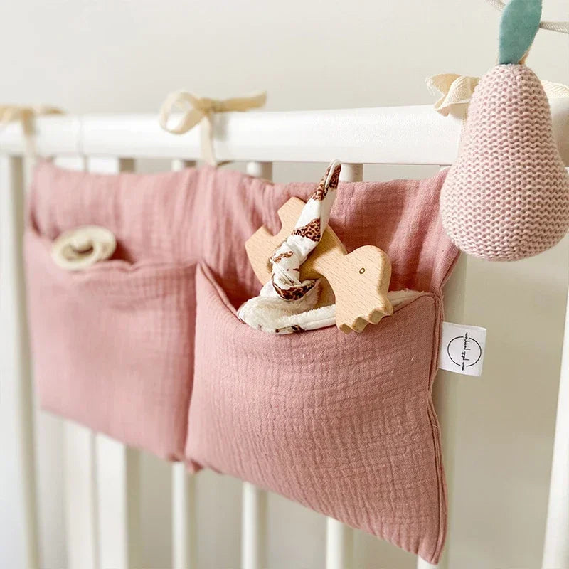 Cotton Baby Crib Storage Bag Double Pouch Organizer