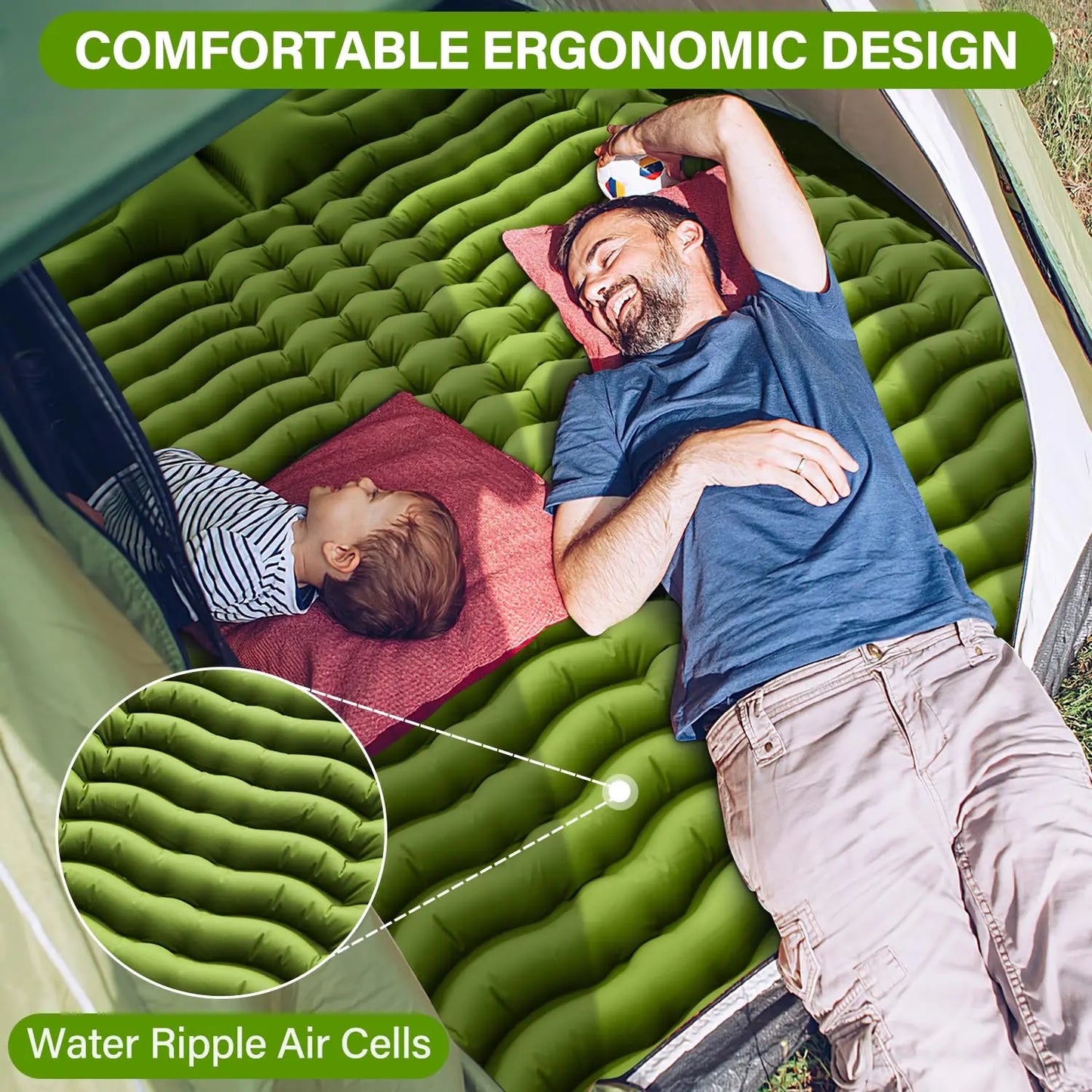 WestTune Double Sleeping Pad 4 Inch Thick With Built Pump
