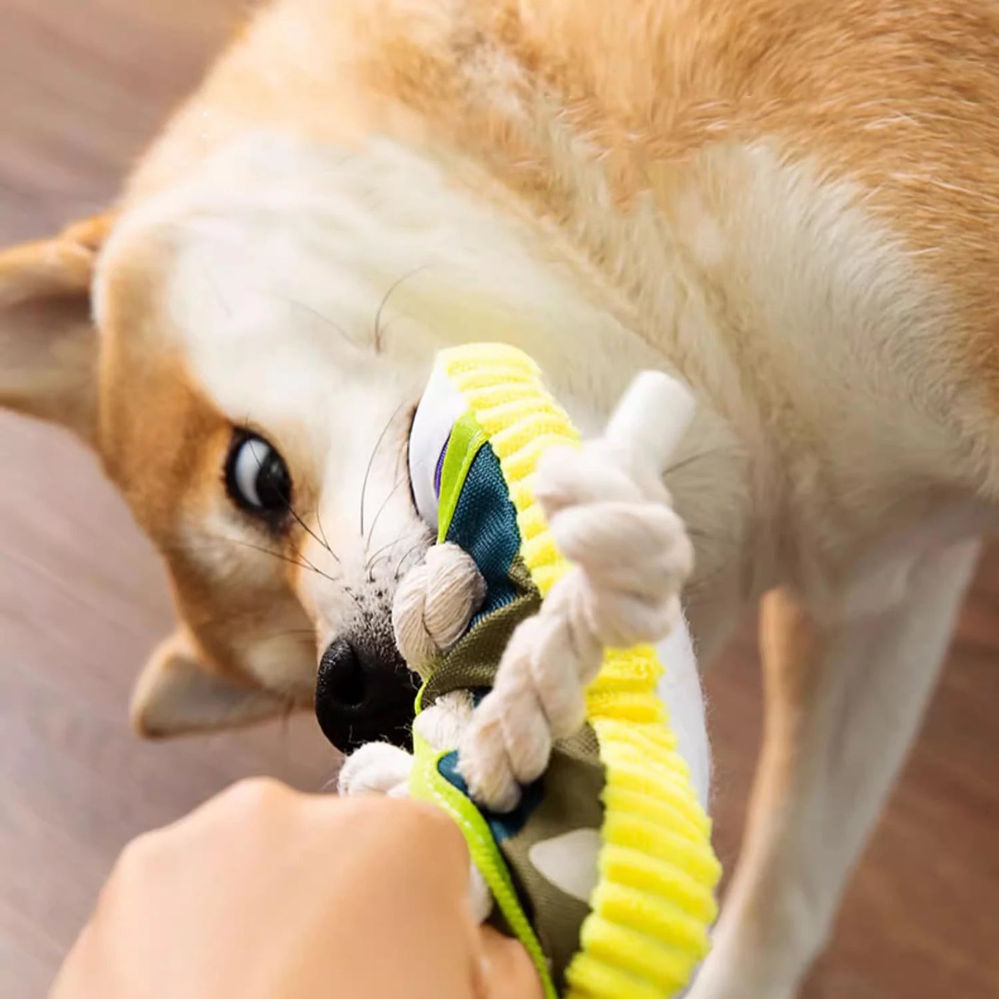 Interactive Grey Canvas Chew Toy for Active Dogs Durable Squeaky Stick with Rope for Aggressive Chewers Indestructible