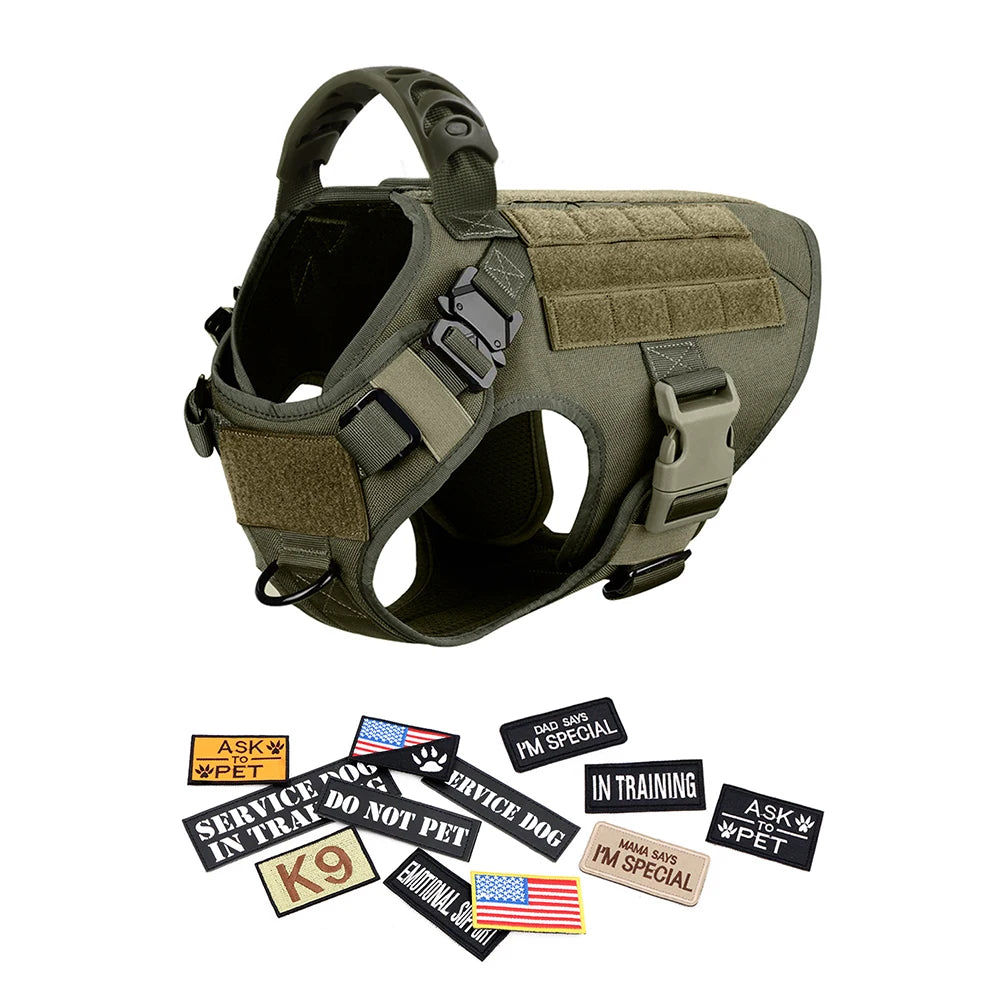 Military Large Dog Harness Set with Collar Leash Bags and Patches for Malinois Training Tactical Vest Accessories