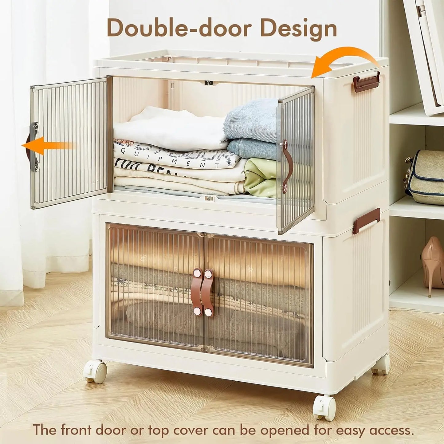 Three Tier Foldable Storage With Wheels Stackable Organizer