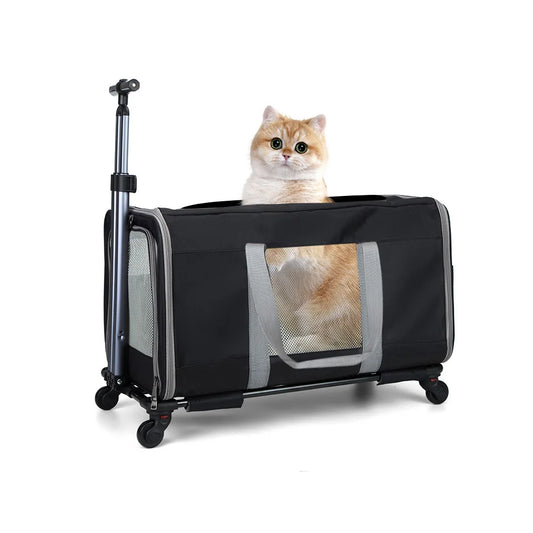 Cat Trolley for Two Cats Large Transport Box with Wheels Cat Carrier with Safety Belts for Travel