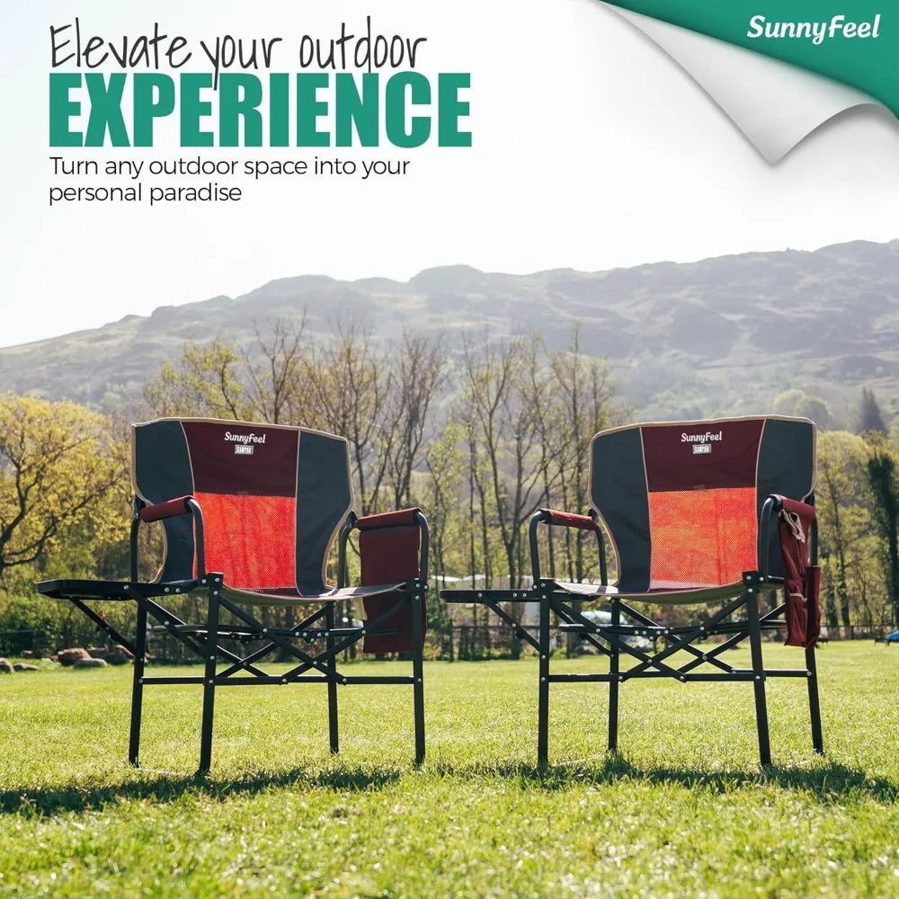 Camping Directors Chair, Heavy Duty,Oversized Portable Folding Chair with Side Table, Pocket for Beach, Fishing,Trip,Picnic,Law