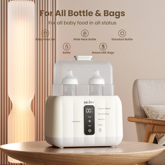 Sejoy Bottle Warmer For Baby 6-in-1 Fast Baby Milk Warmer With LCD Display Double Bottle Warmer Steam Sterilizer 24 Hour Temperature Control