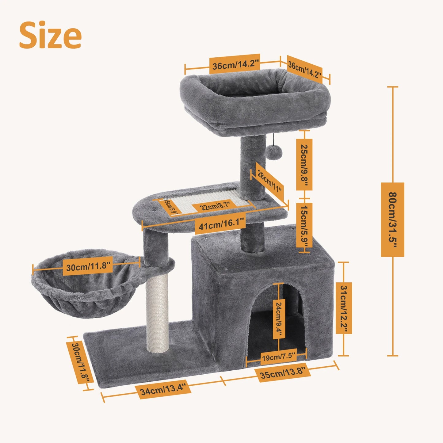 Cat Tree Cat Tower for Indoor Cats with Scratching Posts Big Hammock and Removable Top Perch Grey