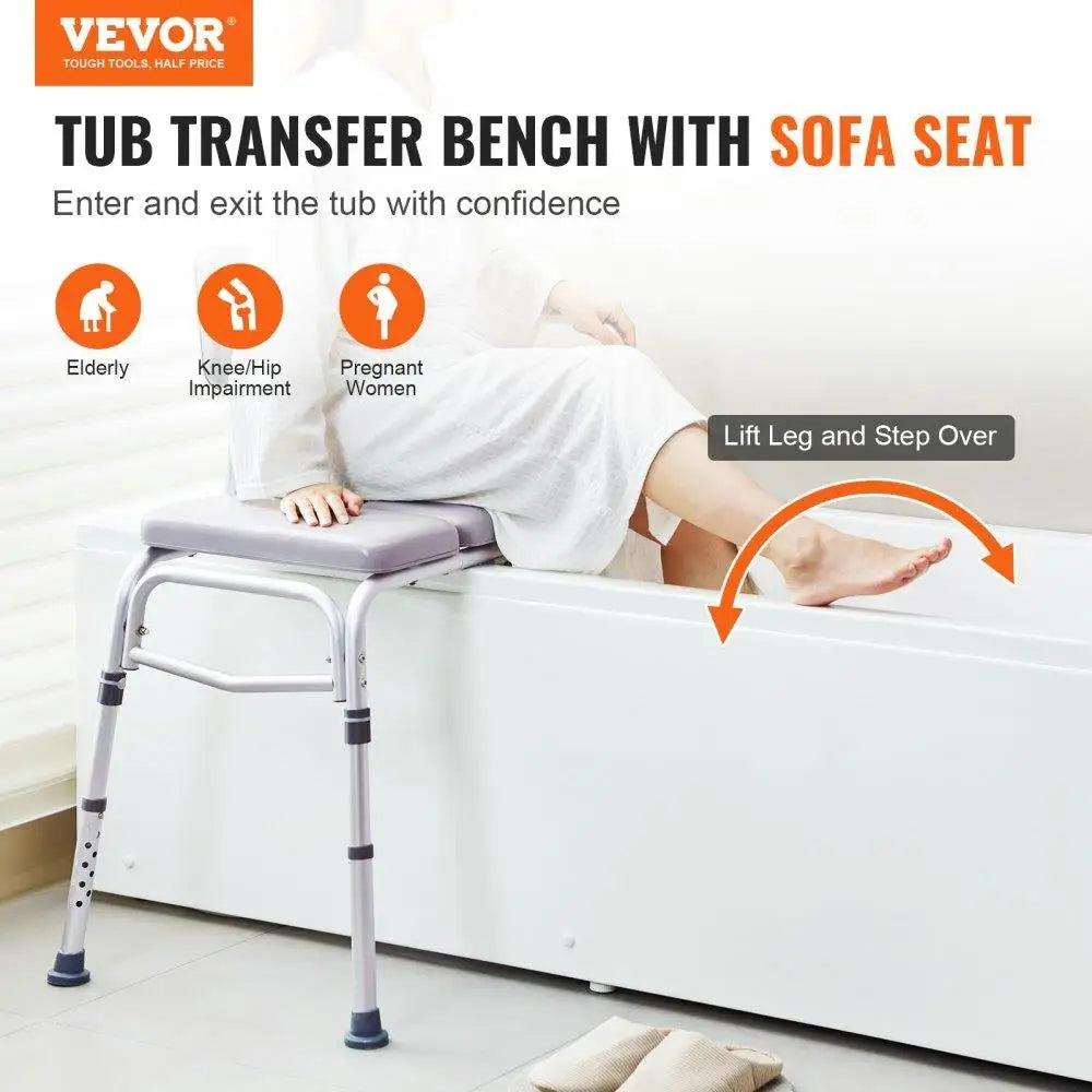 Tub Transfer Bench for Bathtub 500lbs Shower Seat for Elderly and Disabled Padded Non-Slip Armrest Reversible Backrest