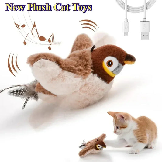 Hot Cat Interactive Catnip Bird Plush Toy Touch Activated Squeak