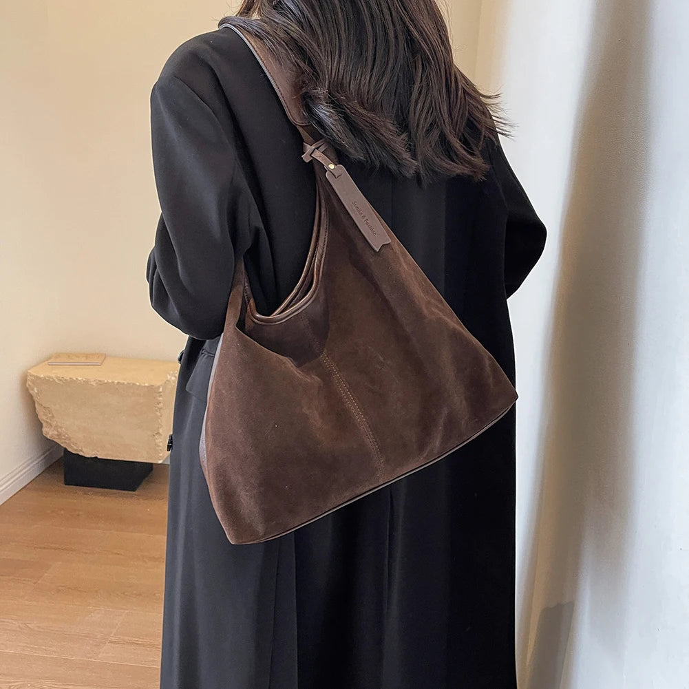 Women's Suede Hobo Slouchy Tote Bag with Magnetic Closure