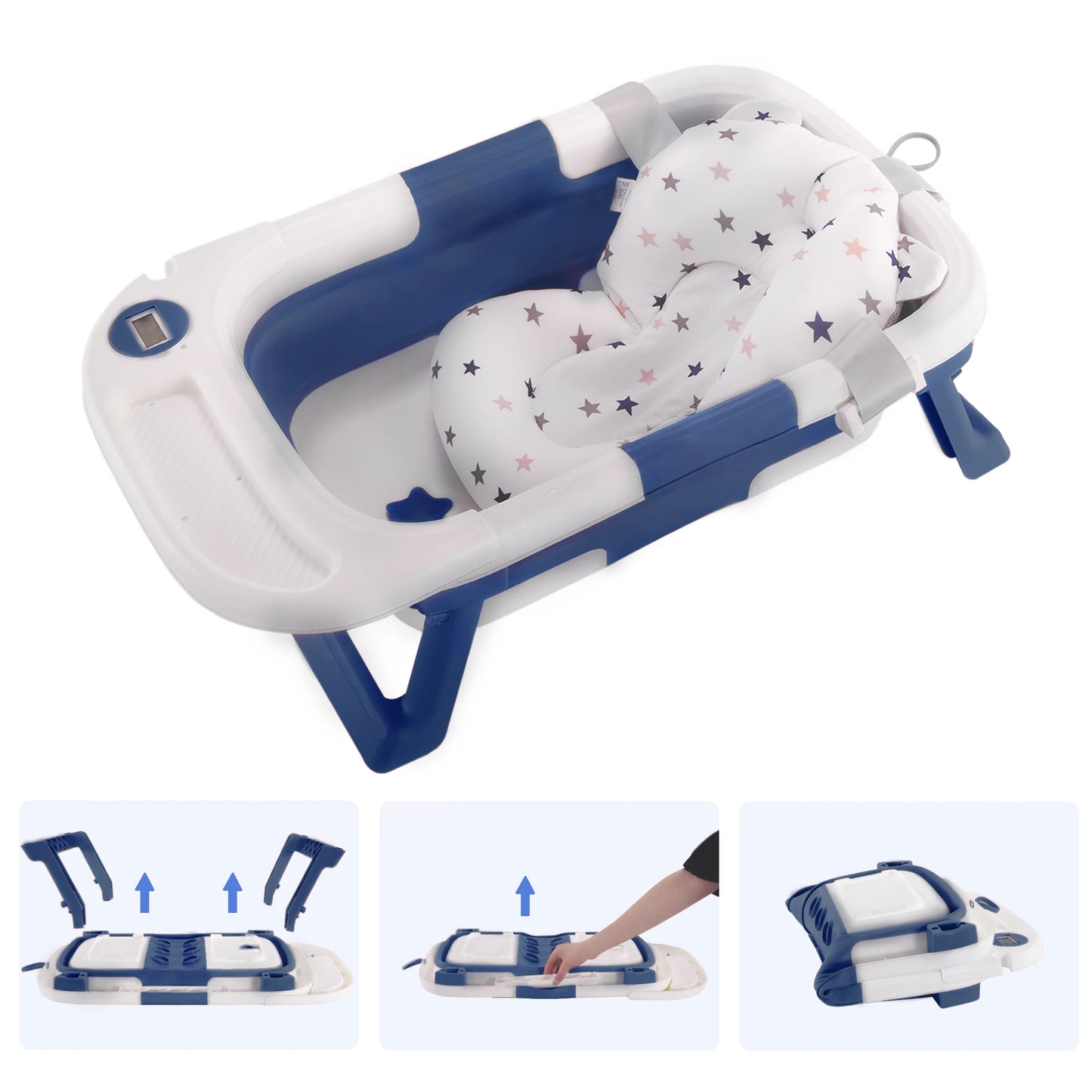 Baby Bathtub with Soft Cushion and Thermometer Portable Travel Baby Tub for Newborn to Toddler 0 to 36 Months
