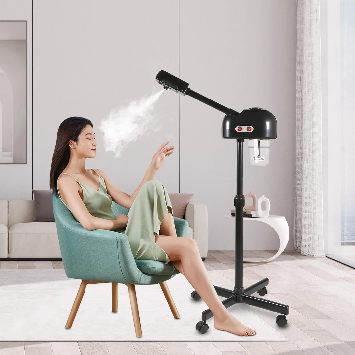 750ml Ozone Facial Steamer Height Adjustable 360 Degree Rotatable Movable Skin Care Equipment for Salon Beauty Spa White Black