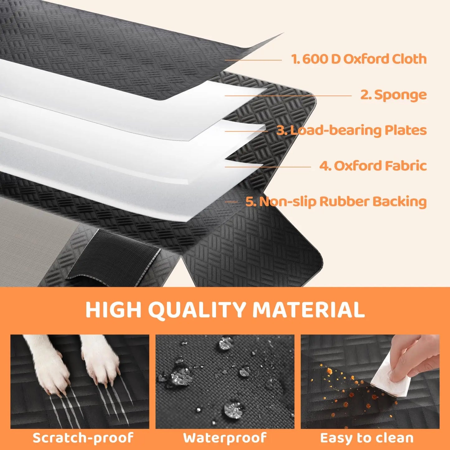 Car Rear Seat Dog Cover Extender 400 Pound 600D Hammock