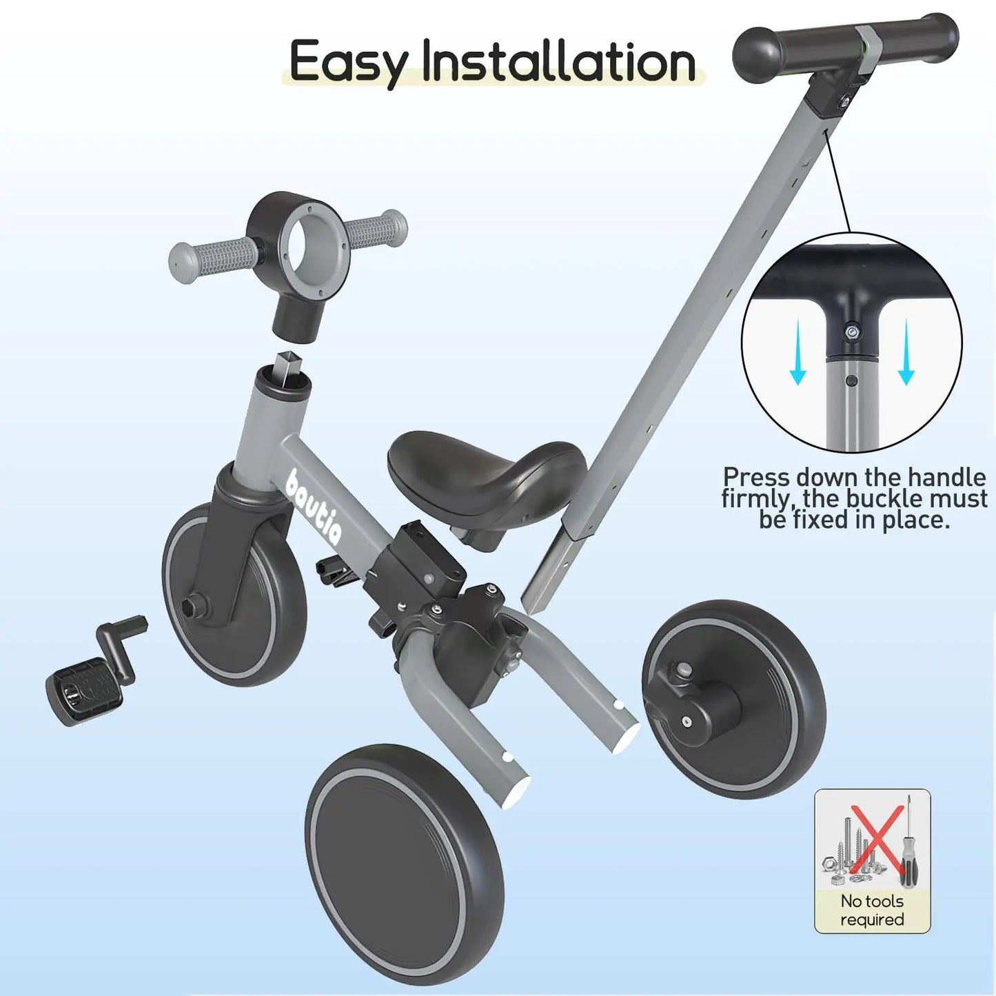 5 In 1 Kids Tricycle For Toddlers 1 To 3 Baby Balance Bike Toy With Push Handle And Removable Pedals
