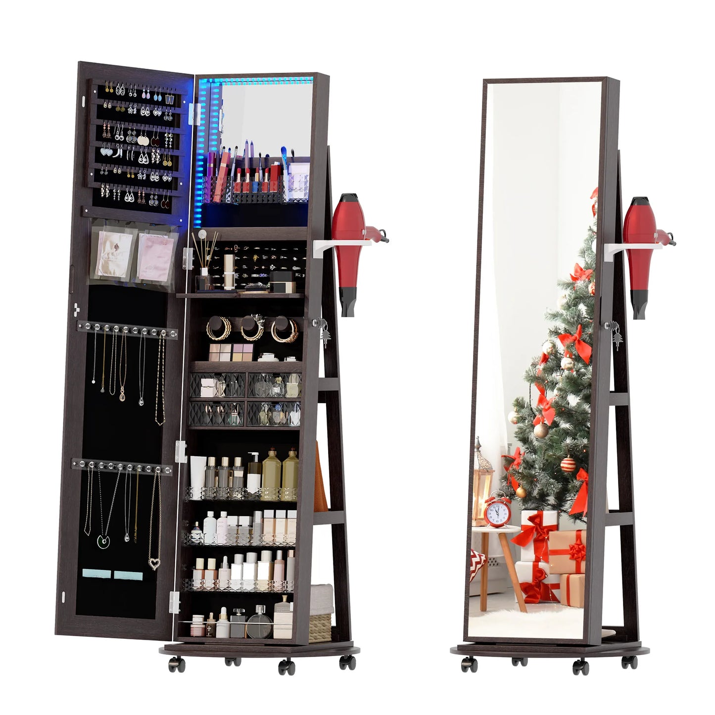 Full Length Mirror With 360 Rotating Jewelry Armoire