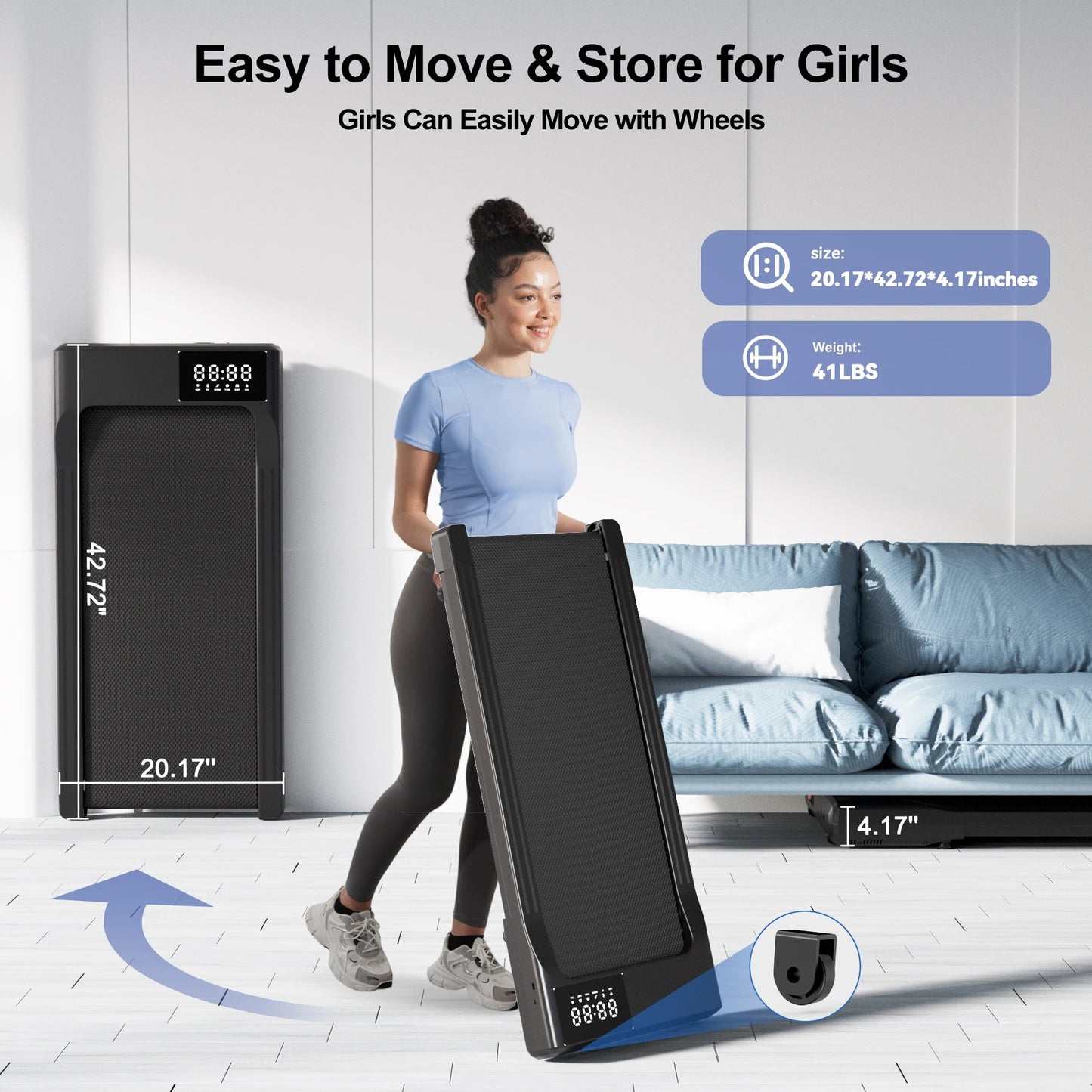 3-in-1 Portable Treadmill with Remote Control LED Display 2.5HP Silent Walking Pad Jogging Machine for Home Office 300 Pounds Capacity