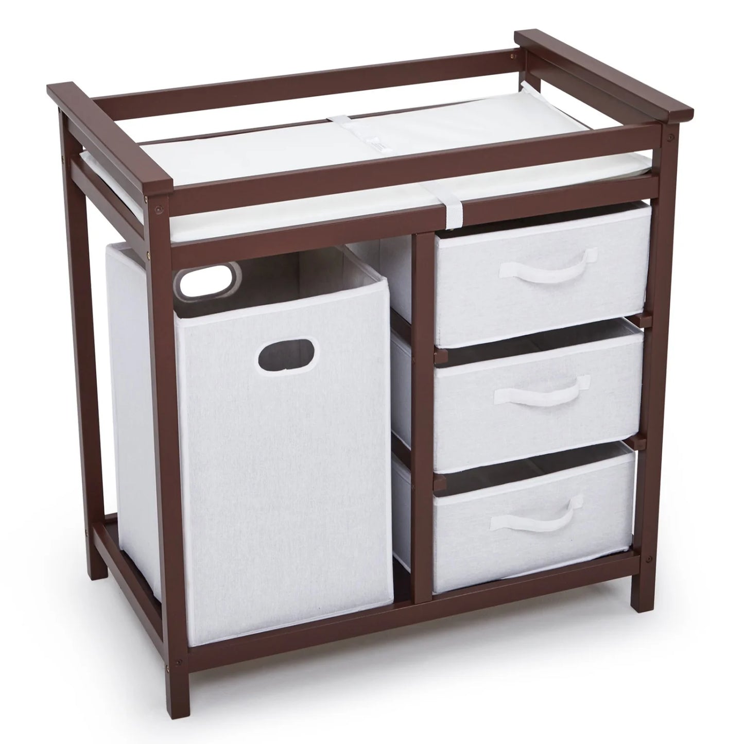 Wooden Diaper Changing Table Dresser With Laundry Hamper And Drawers