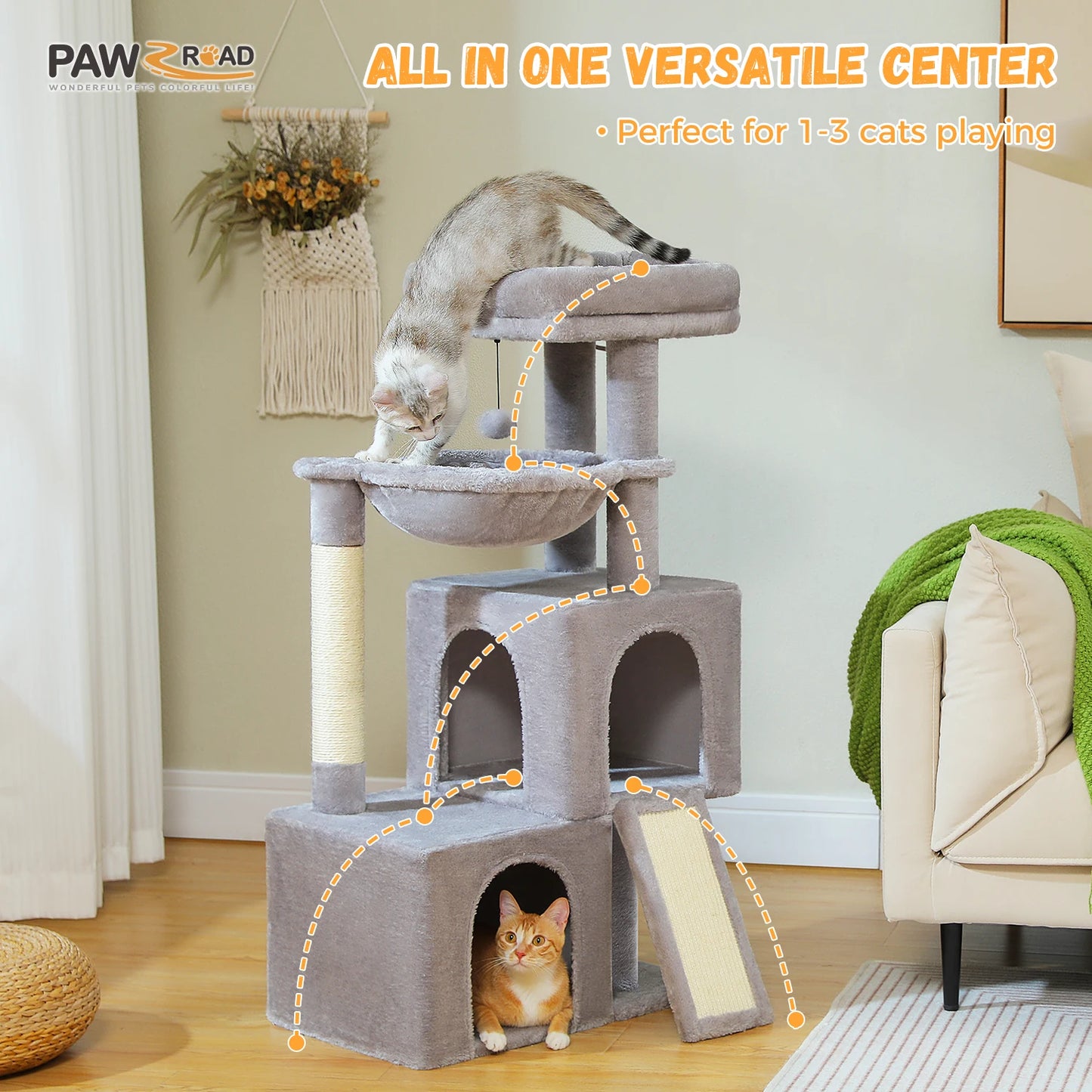 Large Cat Tree for Indoor Cats Multi Level Cat Tower with Spacious Condos and Sisal Scratching Pad