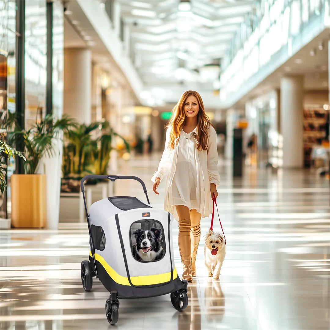 Foldable Dog Stroller With 4 Wheels And Rainproof Cover