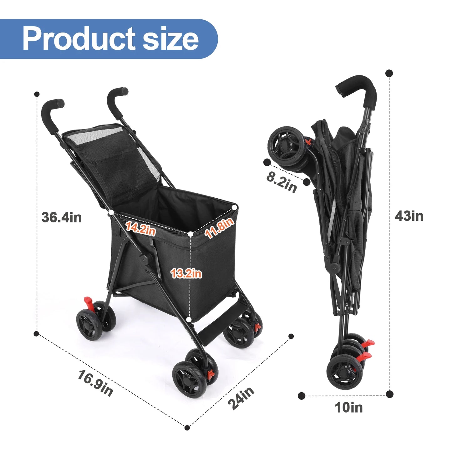 Multifunctional Folding Portable Cart Durable Lightweight Market Trolley Pet Stroller for Picnic
