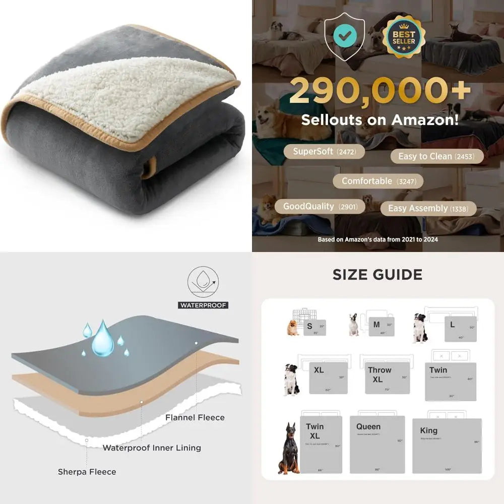 Waterproof Dog Blanket for Small Dogs Sherpa Fleece Plush