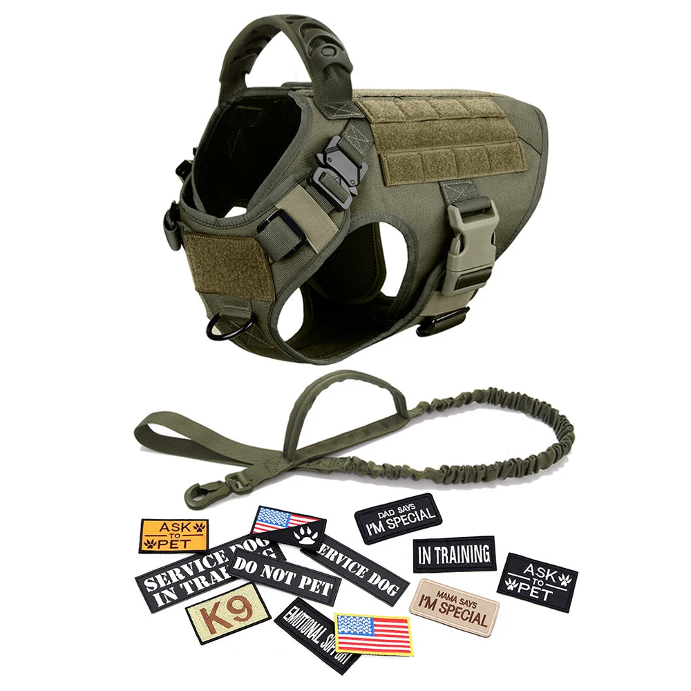 Military Large Dog Harness Set with Collar Leash Bags and Patches for Malinois Training Tactical Vest Accessories