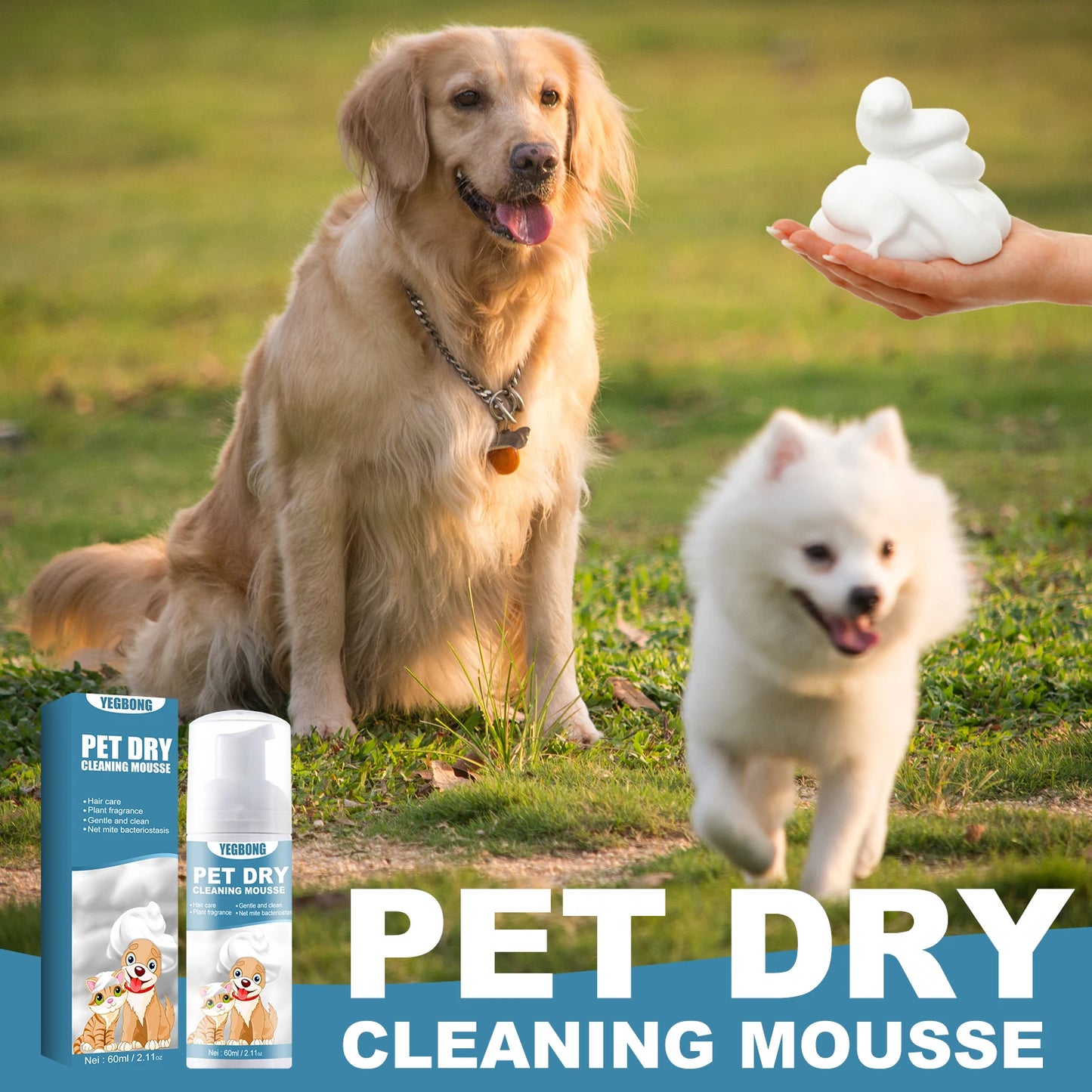 60ml Pet Dry Cleaning Agent Deodorizing Shampoo Waterless Rinse Free Body Wash for Small Animals