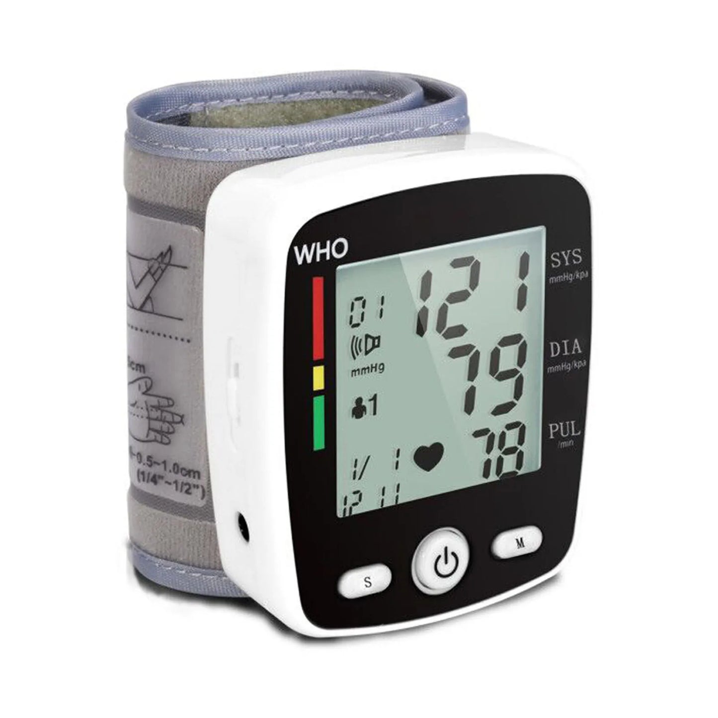 Digital Blood Pressure Monitor Wrist Tensiometer Electronic Sphygmomanometer Tonometer with LCD Display and 90 Memory Rechargeable Battery