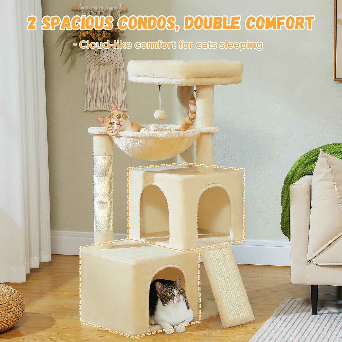 Large Cat Tree for Indoor Cats Multi Level Cat Tower with Spacious Condos and Sisal Scratching Pad