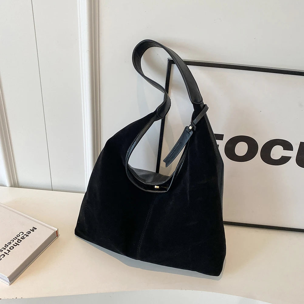 Women's Suede Hobo Slouchy Tote Bag with Magnetic Closure