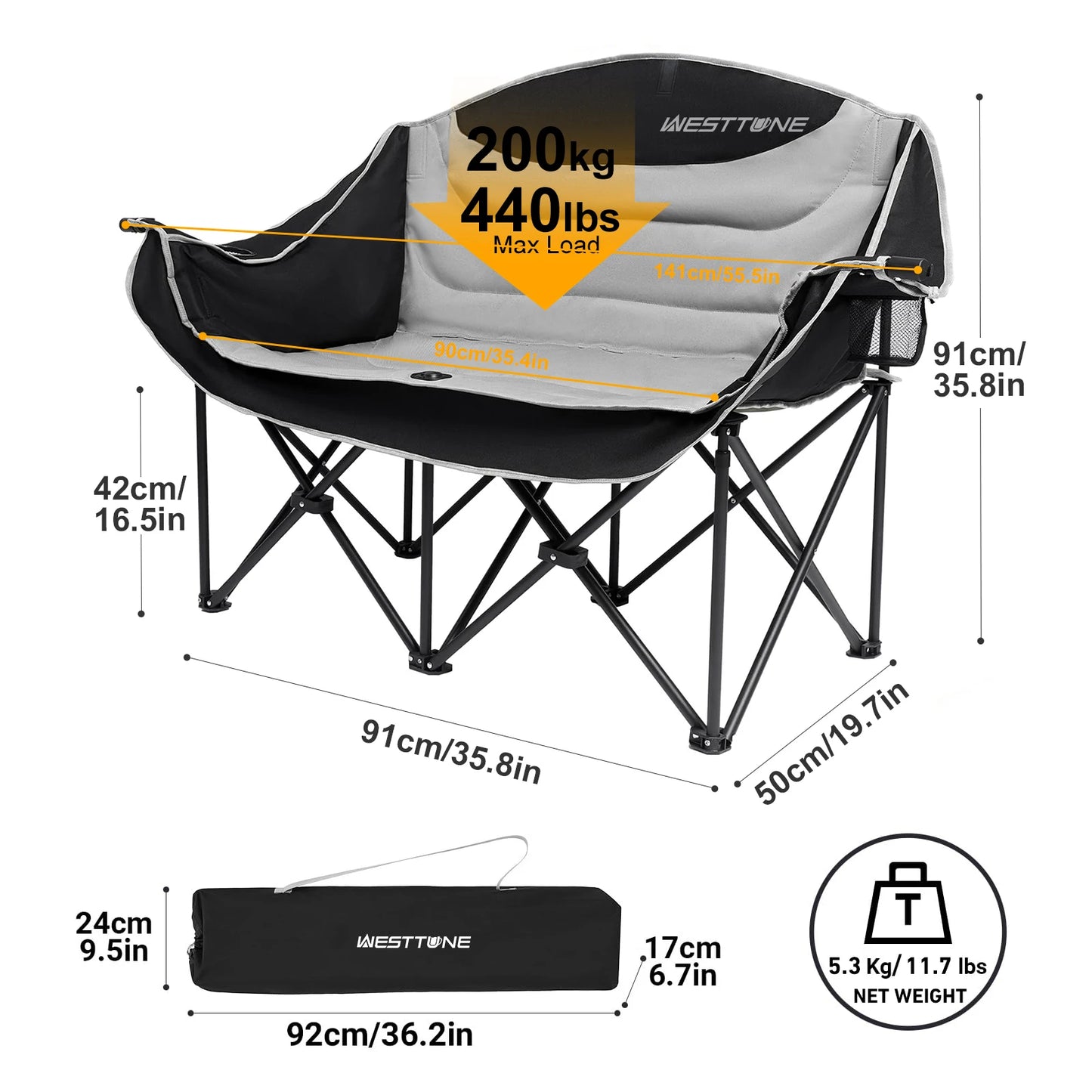 WestTune Heavy Duty Outdoor Couch Double Camping Chair