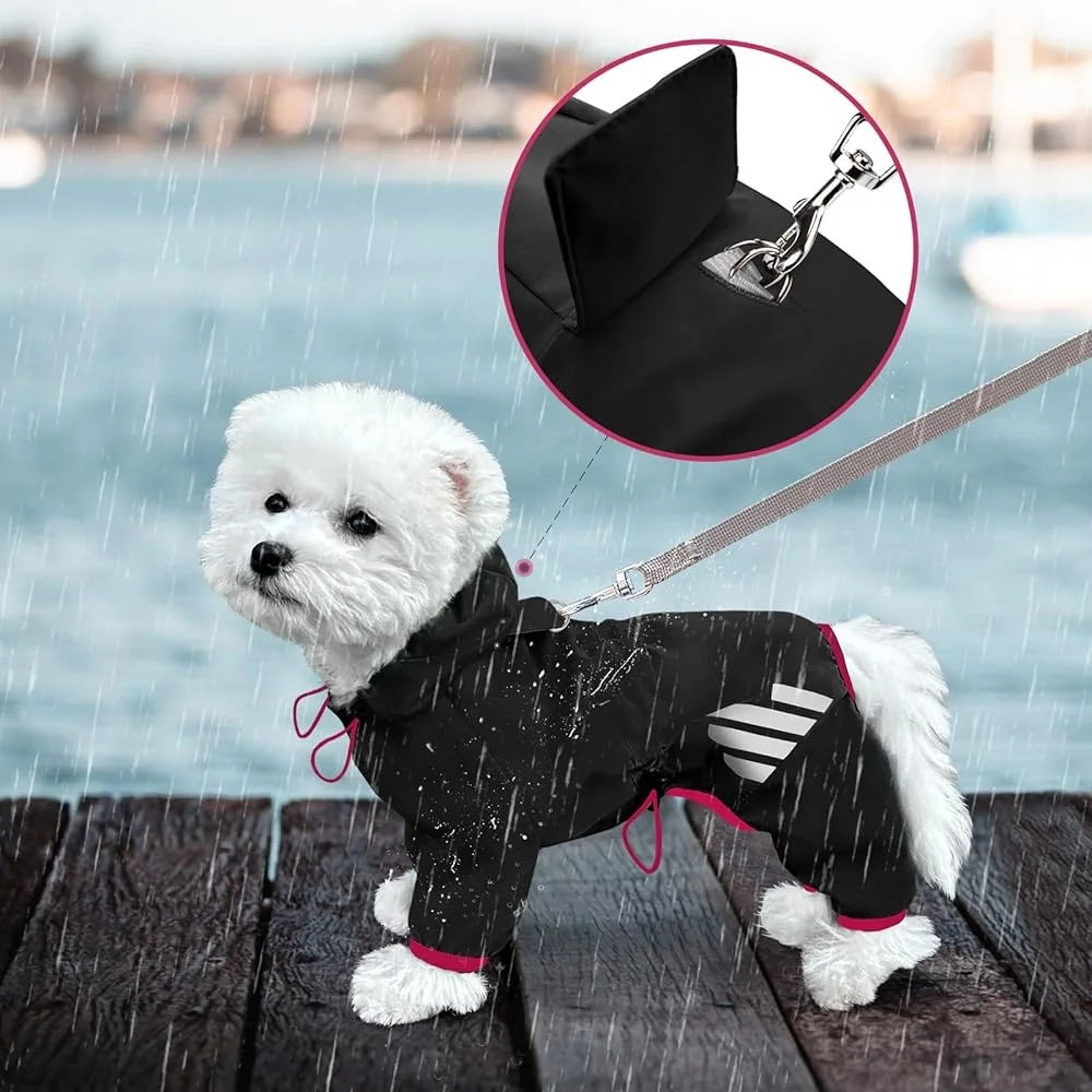 Waterproof Dog Raincoat Lightweight Reflective Leash Hole