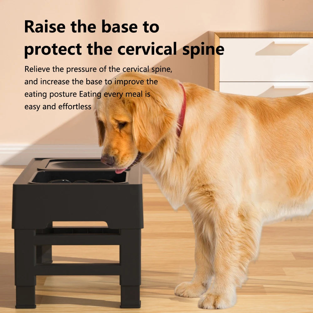 Elevated Dog Food Slow Feeder Adjustable Height Raised Dog Bowl Stand with Stainless Steel Bowls Anti Slip Water Bowl